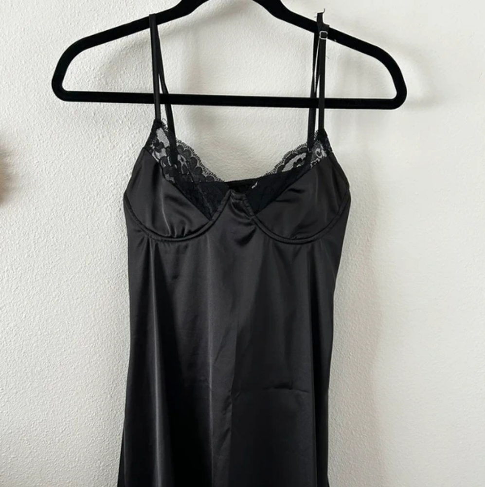 Elegant Black Lace Trim Slip Dress